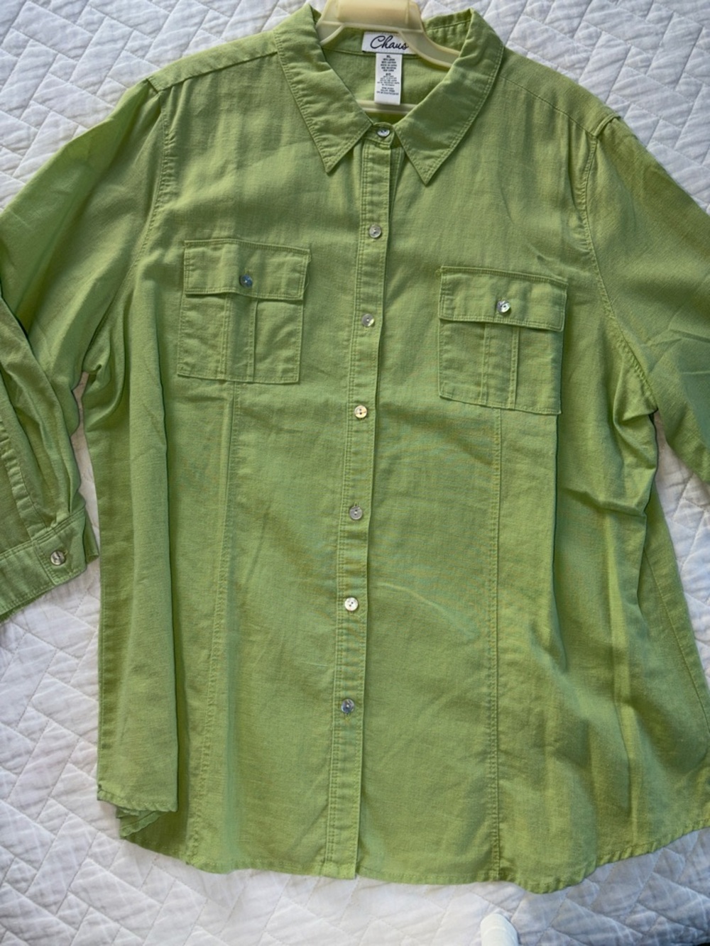 Chaus linen cotton blend button front shirt pastel green size xl